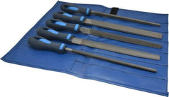 PFERD - 5 Piece American Pattern File Set - 10" Long, Second Coarseness, Ergonomic Handle, Set Includes Hand, Three Square, Square, Round, Tapered Half Round - Apex Tool & Supply
