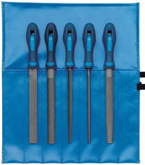 PFERD - 5 Piece American Pattern File Set - 8" Long, Bastard Coarseness, Ergonomic Handle, Set Includes Hand, Square, Half Round, Round, Wood Rasp - Apex Tool & Supply