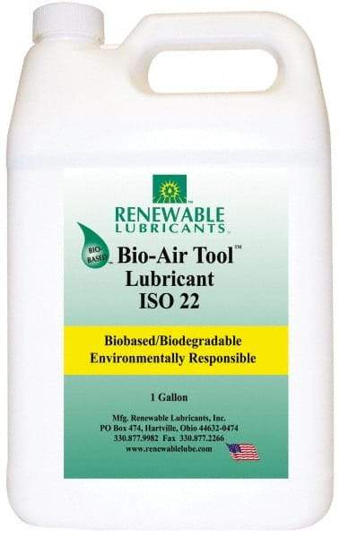 Renewable Lubricants - 1 Gal Bottle, ISO 22, Air Tool Oil - -40°F to 420°, 22.4 Viscosity (cSt) at 40°C, 4.9 Viscosity (cSt) at 100°C, Series Bio-Air - Apex Tool & Supply