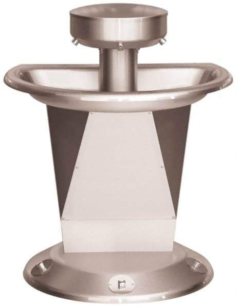 Bradley - Semi-Circular, Foot-Controlled, External Drain, 36" Diam, 3 Person Capacity, Stainless Steel, Wash Fountain - 0.5 GPM - Apex Tool & Supply