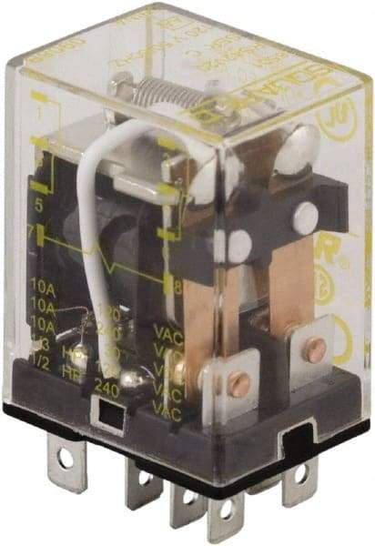 Square D - 1/2 hp at 240 Volt & 1/3 hp at 120 Volt, Electromechanical Plug-in General Purpose Relay - 10 Amp at 240 VAC, DPDT, 120 VAC at 50/60 Hz - Apex Tool & Supply
