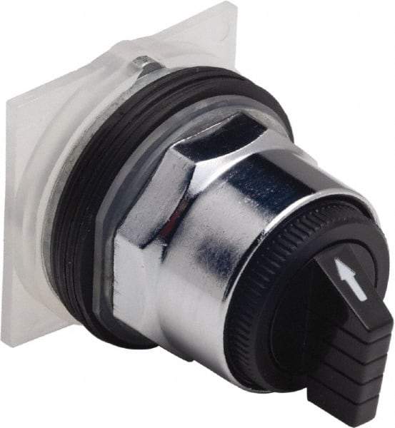 Schneider Electric - 30mm Mount Hole, 3 Position, Knob and Pushbutton Operated, Selector Switch Only - Black, Maintained (MA), without Contact Blocks, Weatherproof and Dust and Oil Resistant - Apex Tool & Supply