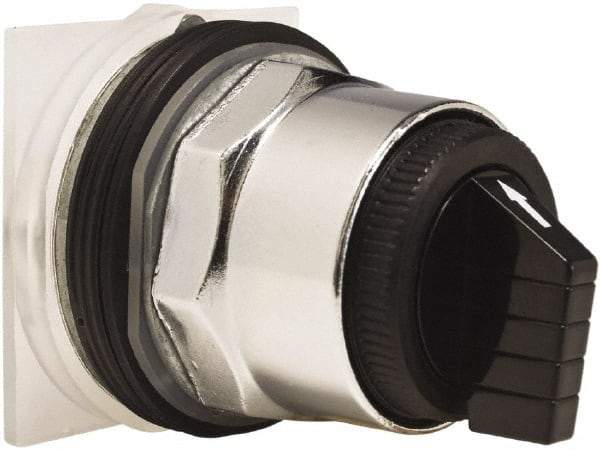 Schneider Electric - 30mm Mount Hole, 3 Position, Knob and Pushbutton Operated, Selector Switch Only - Black, Momentary (MO), without Contact Blocks, Weatherproof and Dust and Oil Resistant - Apex Tool & Supply