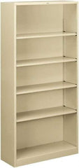 Hon - 5 Shelf, 71" High x 34-1/2" Wide Bookcase - 12-5/8" Deep, Steel, Putty - Apex Tool & Supply