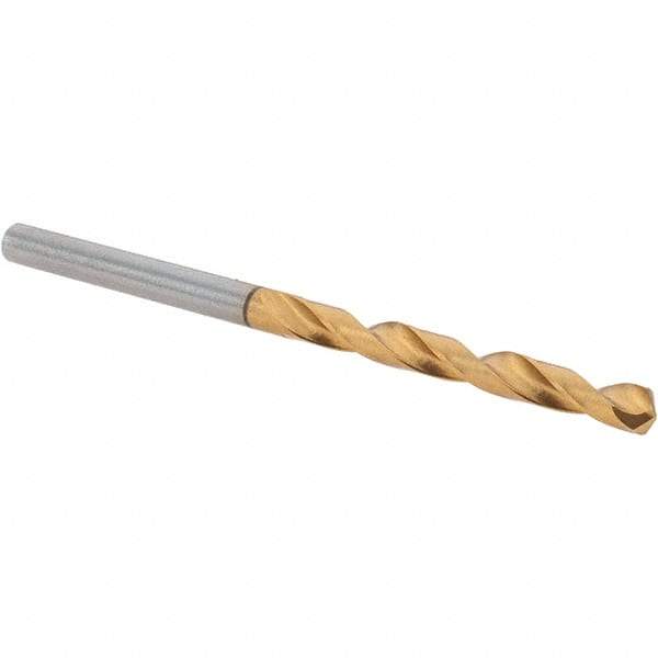 Guhring - 4.1mm 118° High Speed Steel Jobber Drill - TiN Finish, Right Hand Cut, Spiral Flute, Straight Shank, 75mm OAL, Standard Point - Apex Tool & Supply