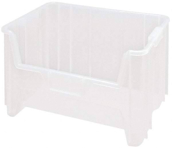 Quantum Storage - 15-1/4" Deep, Clear Polypropylene Hopper Stacking Bin - 12-7/16" High x 19-7/8" Wide x 15-1/4" Long - Apex Tool & Supply