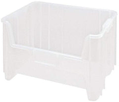 Quantum Storage - 15-1/4" Deep, Clear Polypropylene Hopper Stacking Bin - 12-7/16" High x 19-7/8" Wide x 15-1/4" Long - Apex Tool & Supply