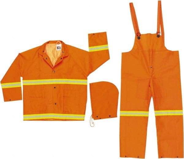 MCR Safety - Size 5XL, Orange, Rain Three Piece Suit - Detachable Hood, Take Up Snaps Ankle, Take Up Snaps Wrist - Apex Tool & Supply