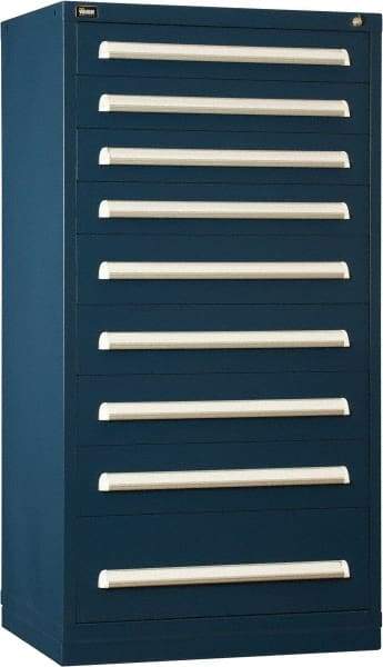 Vidmar - 9 Drawer, Modular Storage Cabinet - Steel, 30" Wide x 27-3/4" Deep x 59" High, Dark Blue - Apex Tool & Supply