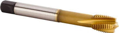 Kennametal - M16x1.50 Metric Fine 4 Flute 6HX Plug Spiral Flute Tap - Powdered Metal, TiCN/TiN Finish, 100mm OAL, Left Hand Flute, Right Hand Thread, Series T620 - Apex Tool & Supply