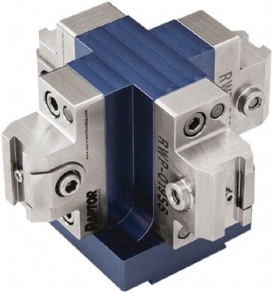 Raptor Workholding - 3.13" High x 4-1/2" Wide x 4-1/2" Long Dovetail Vise - 3/8" Jaw Opening Capacity, 1/8" High x 1-1/4" Wide Jaw, For 4 & 5 Axis Workholding Systems - Apex Tool & Supply