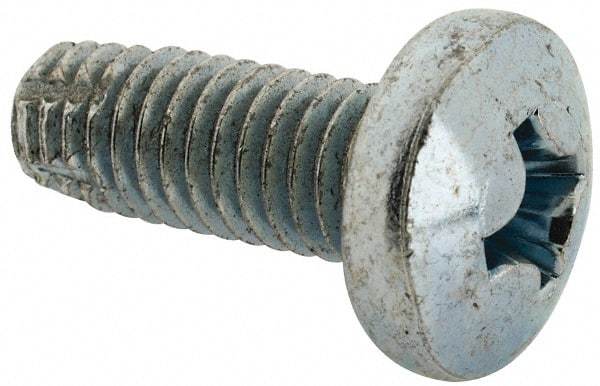 Value Collection - 3/8-16 UNC Thread, 1" Length Under Head, #4 Phillips Drive Steel Thread Cutting Screw - Pan Head, Grade 1016-1024, Point Type F, Zinc-Plated Finish - Apex Tool & Supply