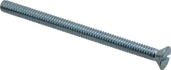 Value Collection - 1/4-20 UNC, 3-1/2" OAL Slotted Drive Machine Screw - Flat Head, Grade J82 Steel, Zinc-Plated Finish, Without Washer - Apex Tool & Supply