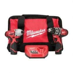 Milwaukee Tool - 12 Volt Cordless Tool Combination Kit - Includes 1/4" Hex Impact Driver & 3/8" Hammer Drill, Lithium-Ion Battery Included - Apex Tool & Supply