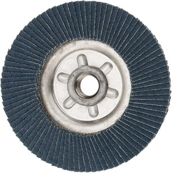Weiler - 80 Grit, 4-1/2" Disc Diam, 5/8-11 Center Hole, Type 29 Zirconia Alumina Flap Disc - 13,000 Max RPM, Aluminum Backing, Quick Change Type S Attaching System, Coated - Apex Tool & Supply