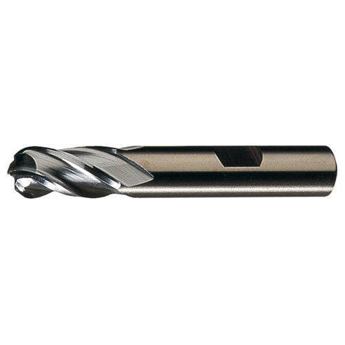 ‎3/4″ Dia. × 3/4″ Shank × 1-5/8″ DOC × 3-7/8″ OAL, HSSCoPM Bright, Spiral , 4 Flute, CW Helix, Weldon, Ballnose End Mill - Exact Industrial Supply