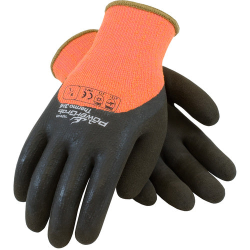 ‎41-1475/S Insulated Seamless Knit - PowerGrab Thermo - HV Orange Acrylic Terry Shell - 3/4 Dip Latex MF Grip - Exact Industrial Supply