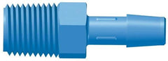 Made in USA - 1/4" Barb, 1/4, Polypropylene Single Barbed Tube Adapter - Blue, Male - Apex Tool & Supply
