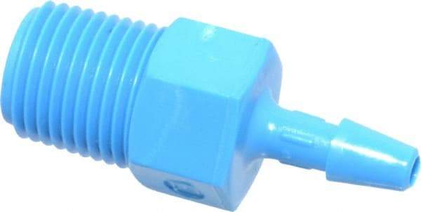 Made in USA - 1/8" Barb, 1/8, HDPE Single Barbed Tube Adapter - Blue, Male - Apex Tool & Supply