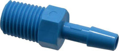 Made in USA - 1/4" Barb, 1/4, HDPE Single Barbed Tube Adapter - Blue, Male - Apex Tool & Supply