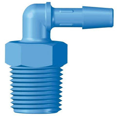 Made in USA - 1/4" Barb, 1/4, HDPE Single Barbed Tube Threaded Elbow - Blue, Male - Apex Tool & Supply