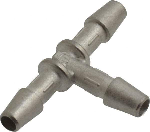 Made in USA - 0.082" Tube ID, Metal Barbed Tube Tee - Stainless Steel - Apex Tool & Supply