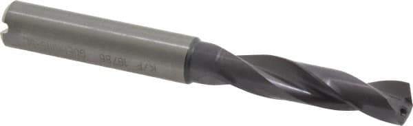 Guhring - 8.8mm 140° Spiral Flute Solid Carbide Screw Machine Drill Bit - FIREX Finish, Right Hand Cut, 47mm Flute Length, 89mm OAL, SU Point, Straight Shank, Through Coolant - Apex Tool & Supply