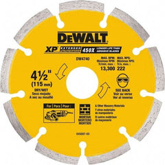 DeWALT - 4-1/2" Diam, 7/8" Arbor Hole Diam, Wet & Dry Cut Saw Blade - Diamond-Tipped, Standard Round Arbor - Apex Tool & Supply
