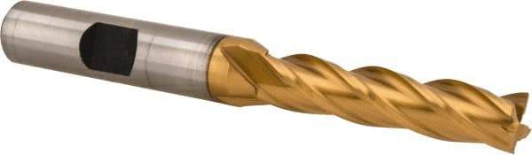 Hertel - 5/16", 1-3/8" LOC, 3/8" Shank Diam, 3-1/8" OAL, 4 Flute, Cobalt Square End Mill - Single End, TiN Finish, Centercutting - Apex Tool & Supply