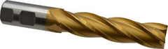 Hertel - 1", 4" LOC, 1" Shank Diam, 6-1/2" OAL, 4 Flute, Cobalt Square End Mill - Single End, TiN Finish, Spiral Flute, 30° Helix, Centercutting, Right Hand Cut, Right Hand Flute - Apex Tool & Supply