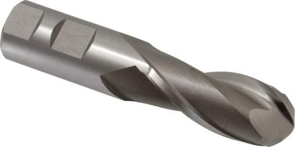 Hertel - 1" Diam, 2-1/4" LOC, 2 Flute Cobalt Ball End Mill - Uncoated, Single End, 4-3/4" OAL, 1" Shank Diam, Spiral Flute - Apex Tool & Supply