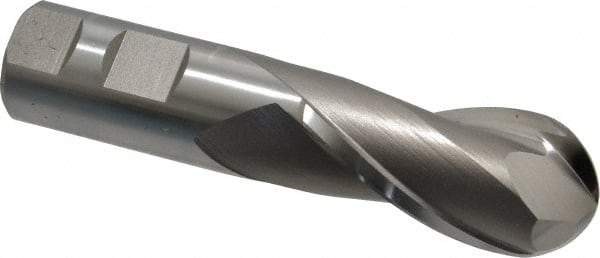 Hertel - 1-1/8" Diam, 2-1/4" LOC, 2 Flute High Speed Steel Ball End Mill - Uncoated, Single End, 4-3/4" OAL, 1" Shank Diam, Spiral Flute - Apex Tool & Supply