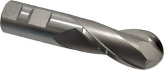 Hertel - 1-1/8" Diam, 2-1/4" LOC, 2 Flute High Speed Steel Ball End Mill - Uncoated, Single End, 4-3/4" OAL, 1" Shank Diam, Spiral Flute - Apex Tool & Supply