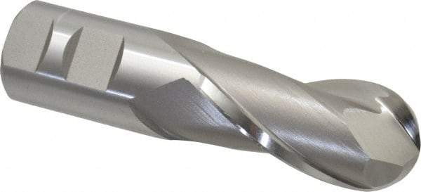 Hertel - 1-1/4" Diam, 2-1/2" LOC, 2 Flute High Speed Steel Ball End Mill - Uncoated, Single End, 5" OAL, 1-1/4" Shank Diam, Spiral Flute - Apex Tool & Supply