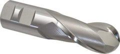 Hertel - 1-1/4" Diam, 2-1/2" LOC, 2 Flute High Speed Steel Ball End Mill - Uncoated, Single End, 5" OAL, 1-1/4" Shank Diam, Spiral Flute - Apex Tool & Supply