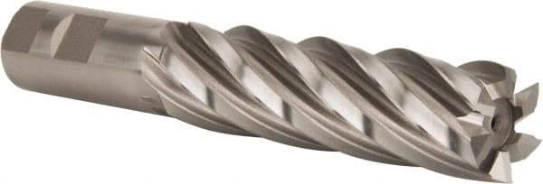 Hertel - 1-1/8", 4" LOC, 1" Shank Diam, 6-1/2" OAL, 6 Flute, High Speed Steel Square End Mill - Single End, Uncoated, Spiral Flute, 30° Helix, Right Hand Cut, Right Hand Flute - Apex Tool & Supply