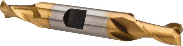 Hertel - 9/32", 9/16" LOC, 3/8" Shank Diam, 3-1/8" OAL, 2 Flute, High Speed Steel Square End Mill - Double End, TiN Finish, Spiral Flute, 30° Helix, Centercutting, Right Hand Cut, Right Hand Flute - Apex Tool & Supply