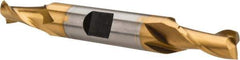 Hertel - 9/32", 9/16" LOC, 3/8" Shank Diam, 3-1/8" OAL, 2 Flute, High Speed Steel Square End Mill - Double End, TiN Finish, Spiral Flute, 30° Helix, Centercutting, Right Hand Cut, Right Hand Flute - Apex Tool & Supply