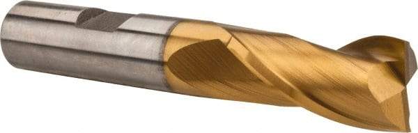 Hertel - 5/8", 1-5/16" LOC, 5/8" Shank Diam, 3-3/4" OAL, 2 Flute, High Speed Steel Square End Mill - Single End, TiN Finish, Spiral Flute, 30° Helix, Centercutting, Right Hand Cut, Right Hand Flute - Apex Tool & Supply