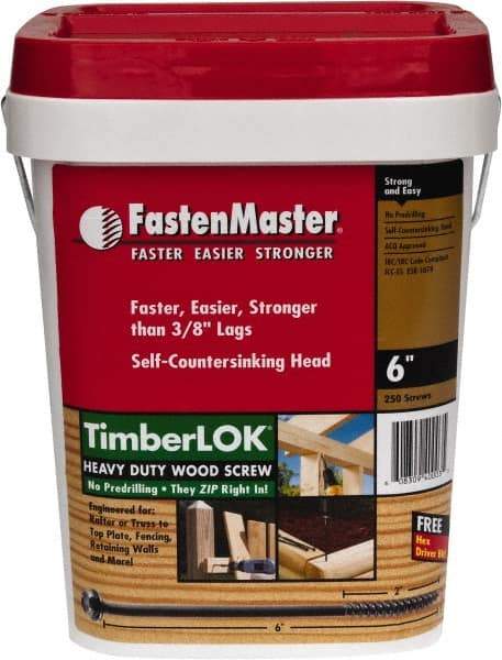 Value Collection - 1/4", 6" OAL, Hex Head Wood Screw - Steel - Apex Tool & Supply