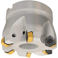 Iscar - 4" Cut Diam, 1-1/2" Arbor Hole, 0.08" Max Depth of Cut, 17° Indexable Chamfer & Angle Face Mill - 7 Inserts, H600 WXCU 0806 Insert, Right Hand Cut, 7 Flutes, Series Helido - Apex Tool & Supply