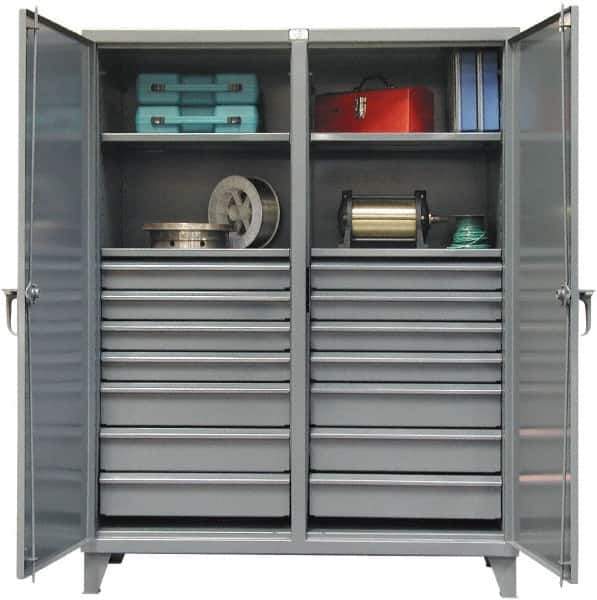 Strong Hold - 4 Shelf 14 Bin Locking Storage Cabinet - Steel, 60" Wide x 24" Deep x 78" High, Dark Gray - Apex Tool & Supply