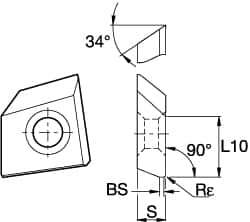 Kennametal - BGHX15L5 Grade KD1410 PCD Milling Insert - Uncoated, 0.1969" Thick - Apex Tool & Supply