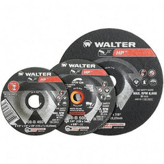 WALTER Surface Technologies - 24 Grit, 7" Wheel Diam, 1/4" Wheel Thickness, 7/8" Arbor Hole, Type 27 Depressed Center Wheel - Aluminum Oxide, Resinoid Bond, 8,600 Max RPM - Apex Tool & Supply