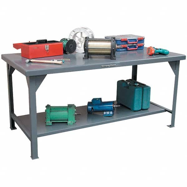 Strong Hold - Stationary Work Benches, Tables Type: Work Table Top Material: 7 Gauge Steel - Apex Tool & Supply