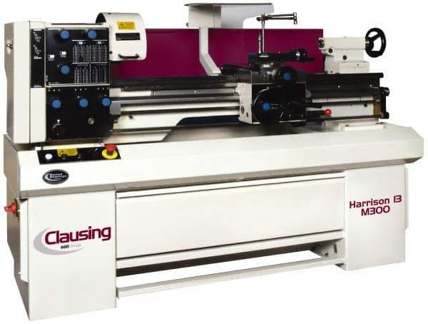Clausing - 13" Swing, 40" Between Centers, 230/460 Volt, Triple Phase Engine Lathe - 3MT Taper, 3 hp, 40 to 2,500 RPM, 1-9/16" Bore Diam, 40" Deep x 57" High x 84" Long - Apex Tool & Supply