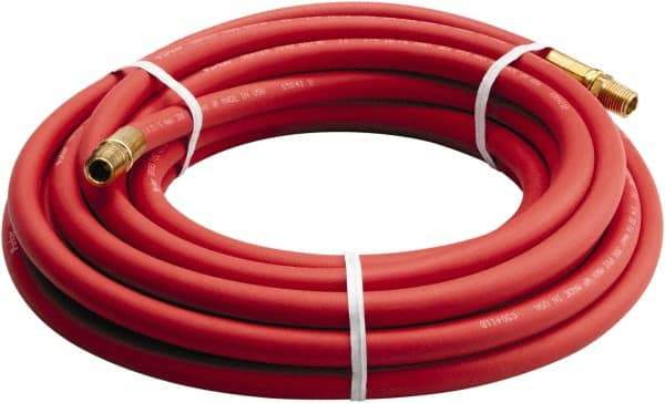 Parker - 3/8" ID x 0.656" OD 50' Long Multipurpose Air Hose - MNPT x MNPT Ends, 200 Working psi, -40 to 212°F, 1/4" Fitting, Red - Apex Tool & Supply