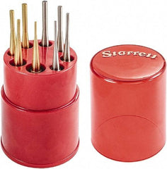 Starrett - 8 Piece, 1/16 to 5/32", Pin Punch Set - Round Shank, Brass & Steel, Comes in Plastic Tube - Apex Tool & Supply