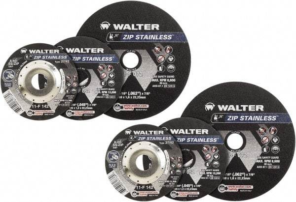 WALTER Surface Technologies - 4-1/2" Aluminum Oxide Cutoff Wheel - 3/64" Thick, 7/8" Arbor, 13,300 Max RPM, Use with Angle Grinders - Apex Tool & Supply