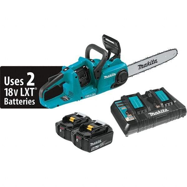 Makita - 18 Volt, 3940 Ft/min, Battery Powered Chainsaw - 14" Guide Bar Length, 3/8" Chain Pitch, 0.043 Chain Gauge - Apex Tool & Supply